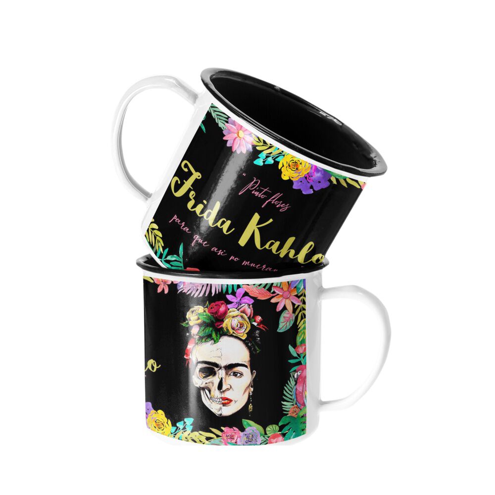 Taza Enlozada Lechera Frida Khalo Pinto Flores Y No Mueran image number 0.0