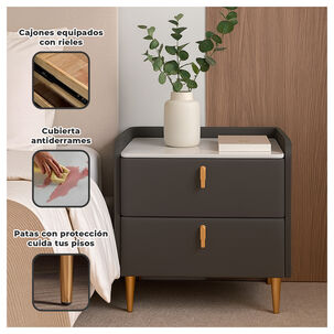 Velador Moderno 2 Cajones Con Patas Doradas Mesa De Noche De Lujo Para Dormitorio
