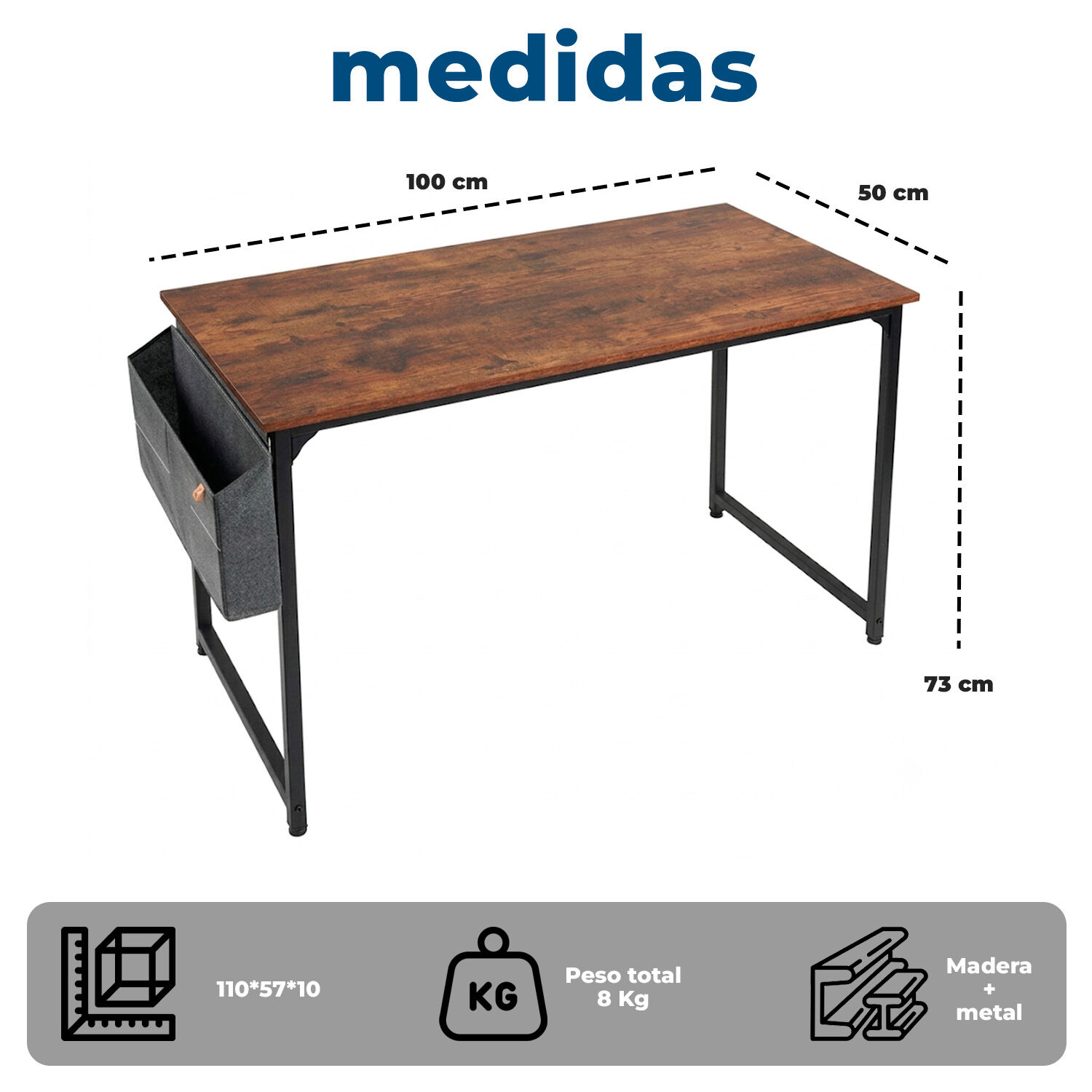 Escritorio Oficina 100cm Estructura Met&aacute;lica Con Bolsa image number 6.0
