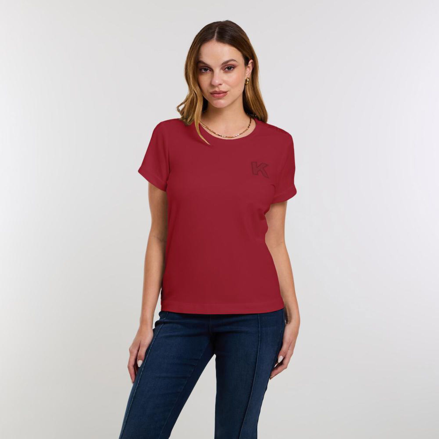 Polera Lisa Aplicaci&oacute;n Lace Manga Corta Cuello Redondo Mujer Kimera image number 0.0