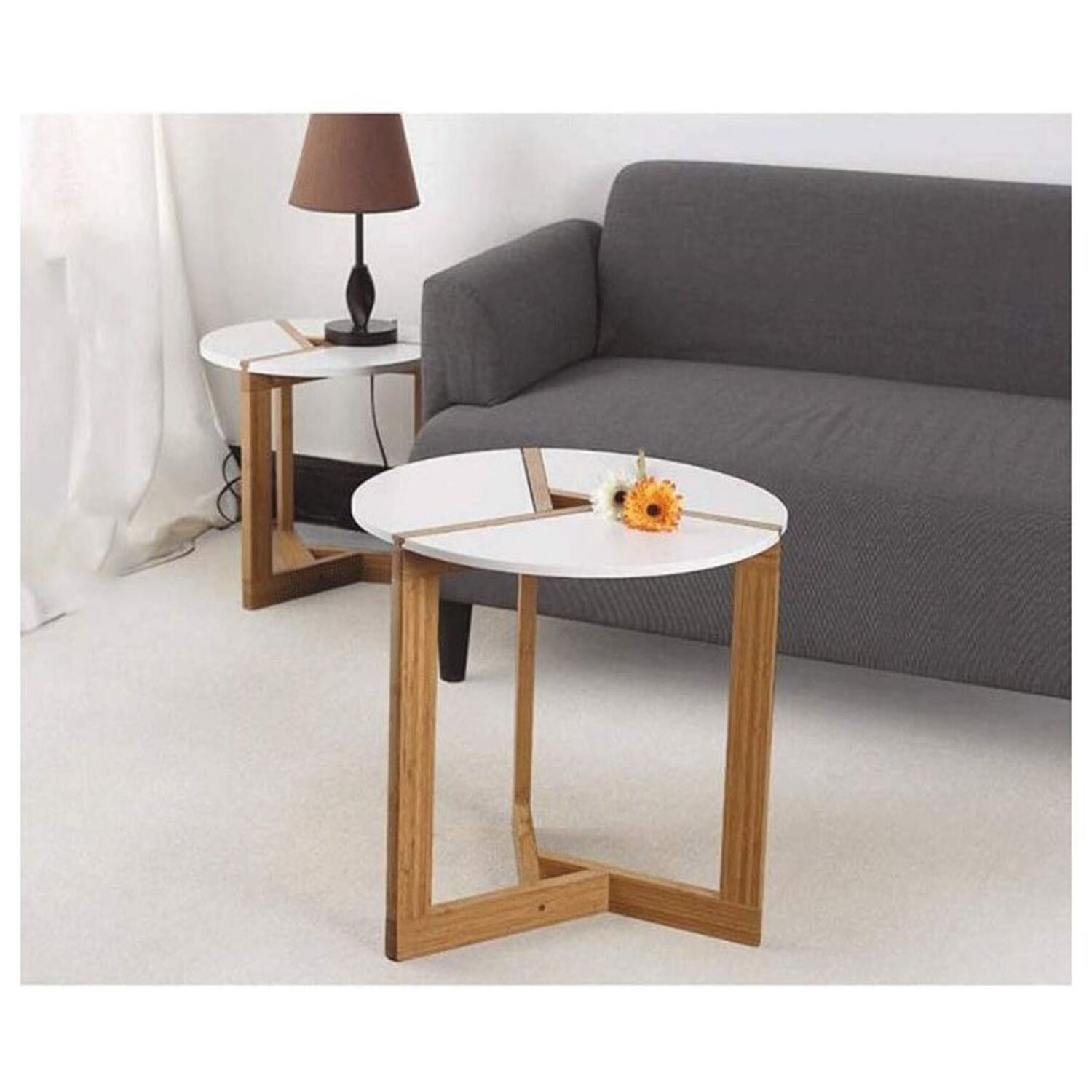 Mesa Auxiliar Redonda Bambu Madera Estilo Nordico Blanco 40cm image number 3.0