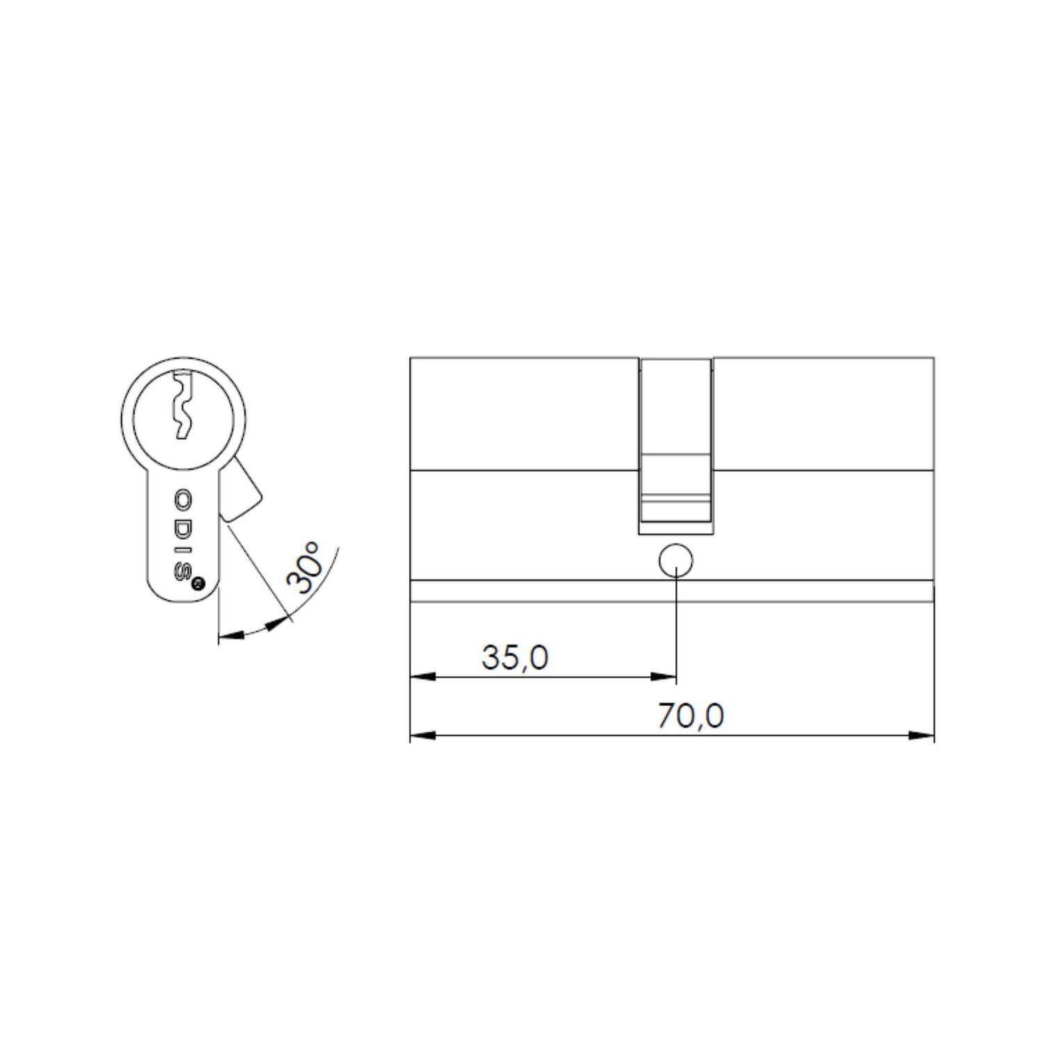 Cilindro Odis Llave-llave Est&aacute;ndar 70mm Plata Satinado 6 Combinaciones image number 6.0