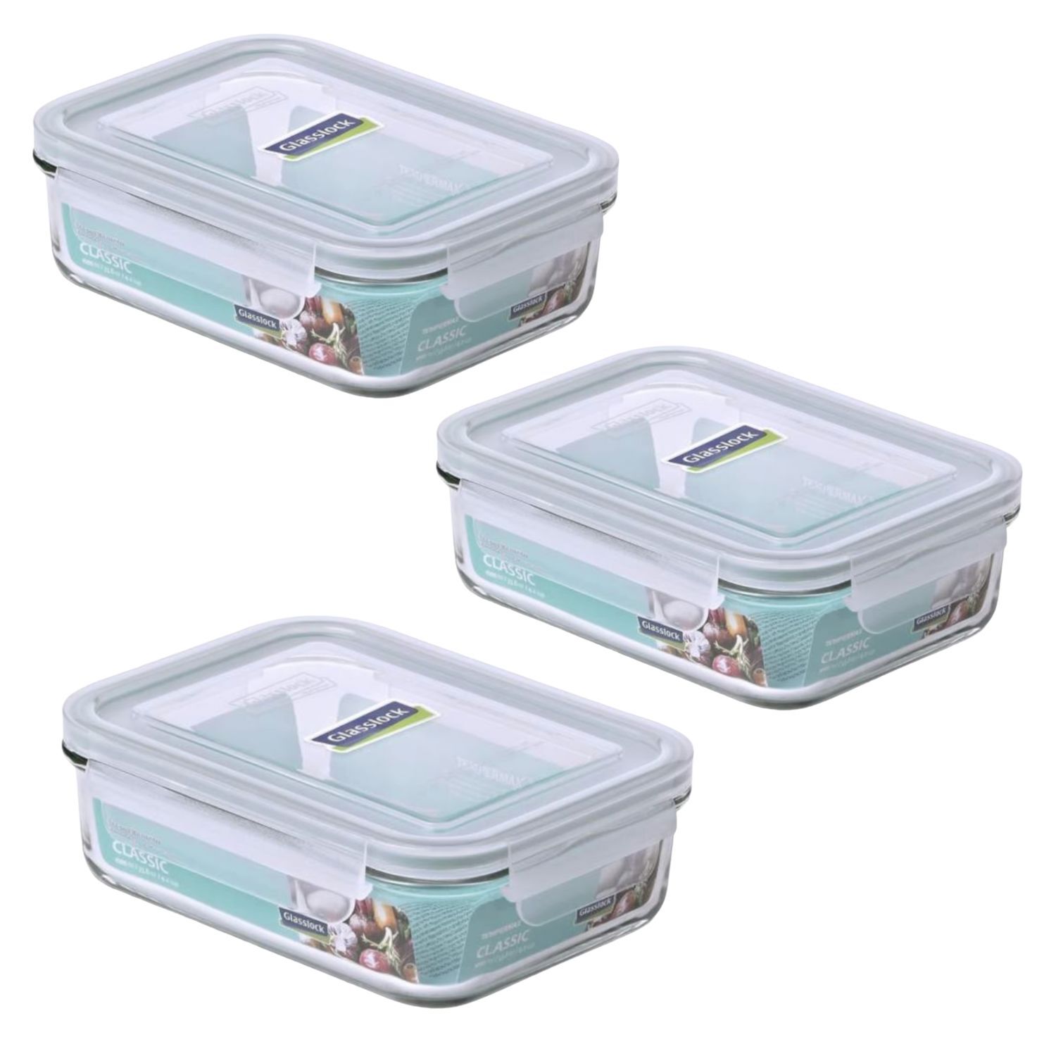 Pack 3 Contenedores Vidrio Hermetico Rect 990ml Glasslock image number 0.0