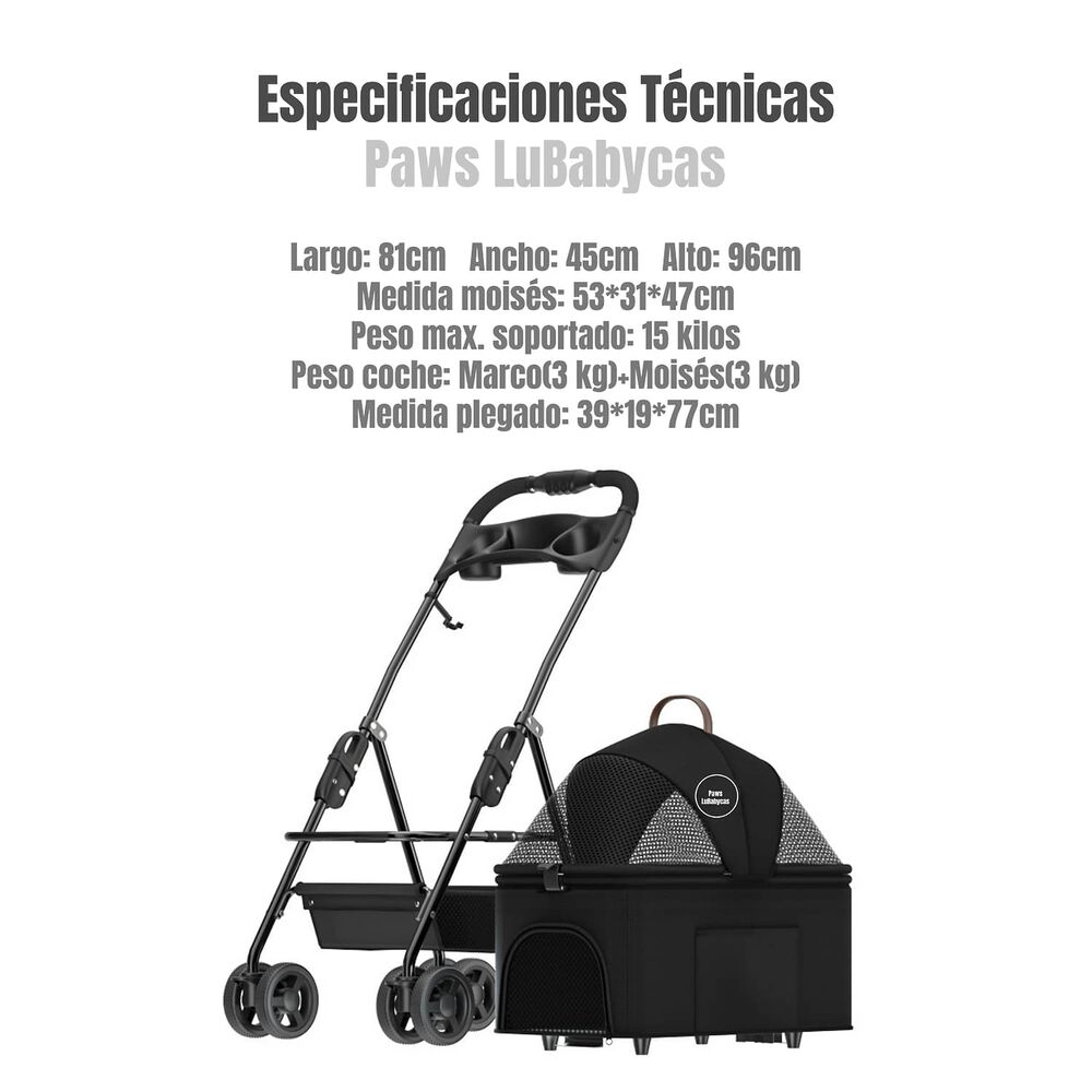Coche Plegable 2 En 1 Para Mascotas Lubabycas Negro image number 7.0