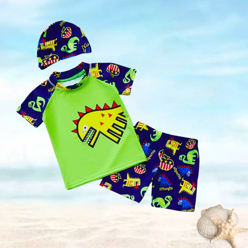Traje De Ba&ntilde;o 3 Piezas Manga Corta Jump Kids Verde Dinosaurios image number 2.0