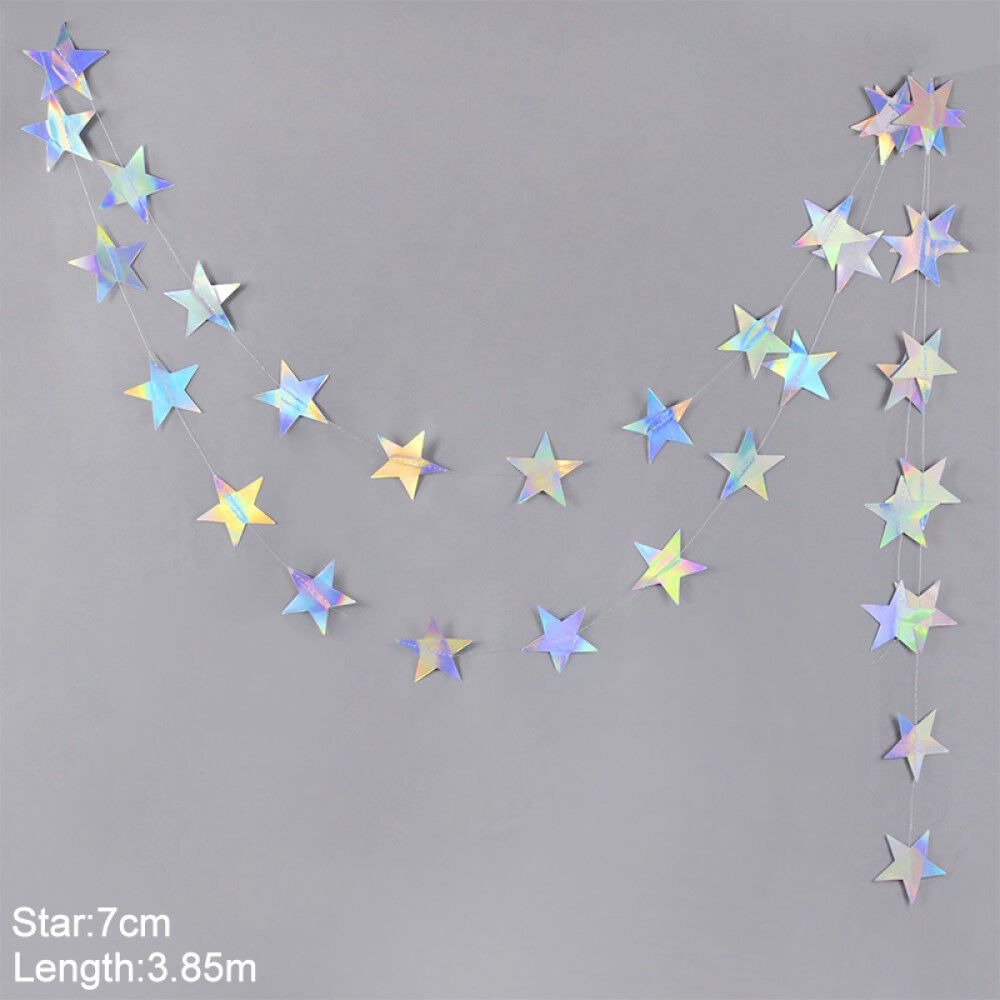 Guirnaldas De Papel Estrellas Espejo Oro Plata Rosa 4 Metros image number 5.0