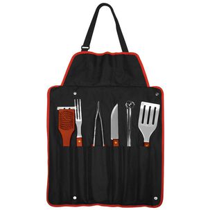 Delantal Asado Parrilla Negro 9 Herramientas