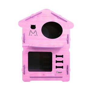 Casa Gatos Perros Madera Torre 2 Pisos 80cm Altura Rosada