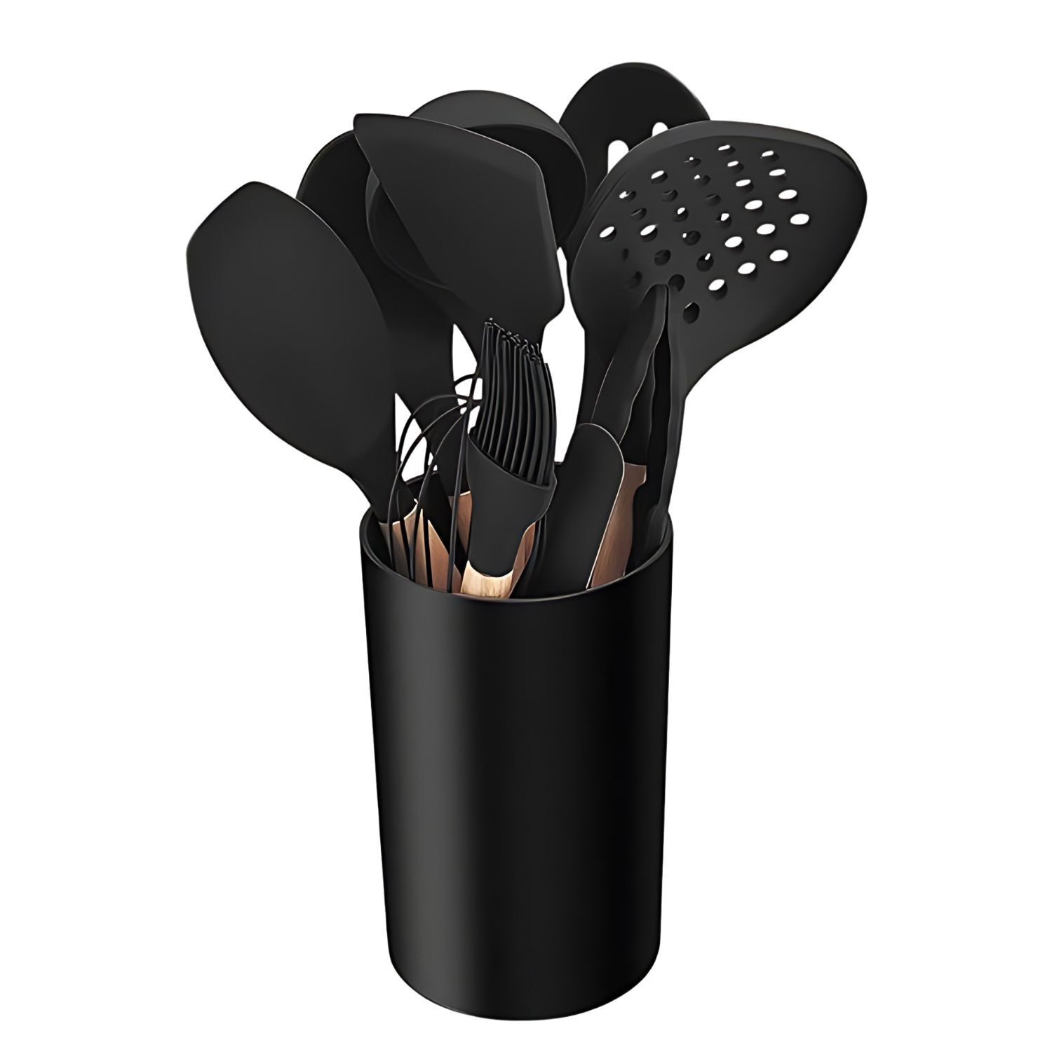 Set De Utensilios De Silicona Y Madera Para Cocina Negro image number 0.0