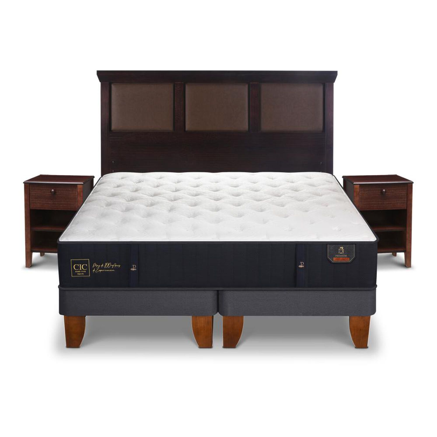 Cama Europea Cic Premium / 2 Plazas / Base Dividida + Set De Maderas image number 0.0