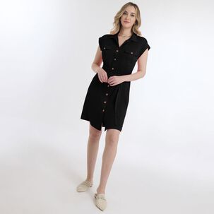 Vestido Tipo Camisero Liso Abotonado Sin Mangas Mujere Geeps