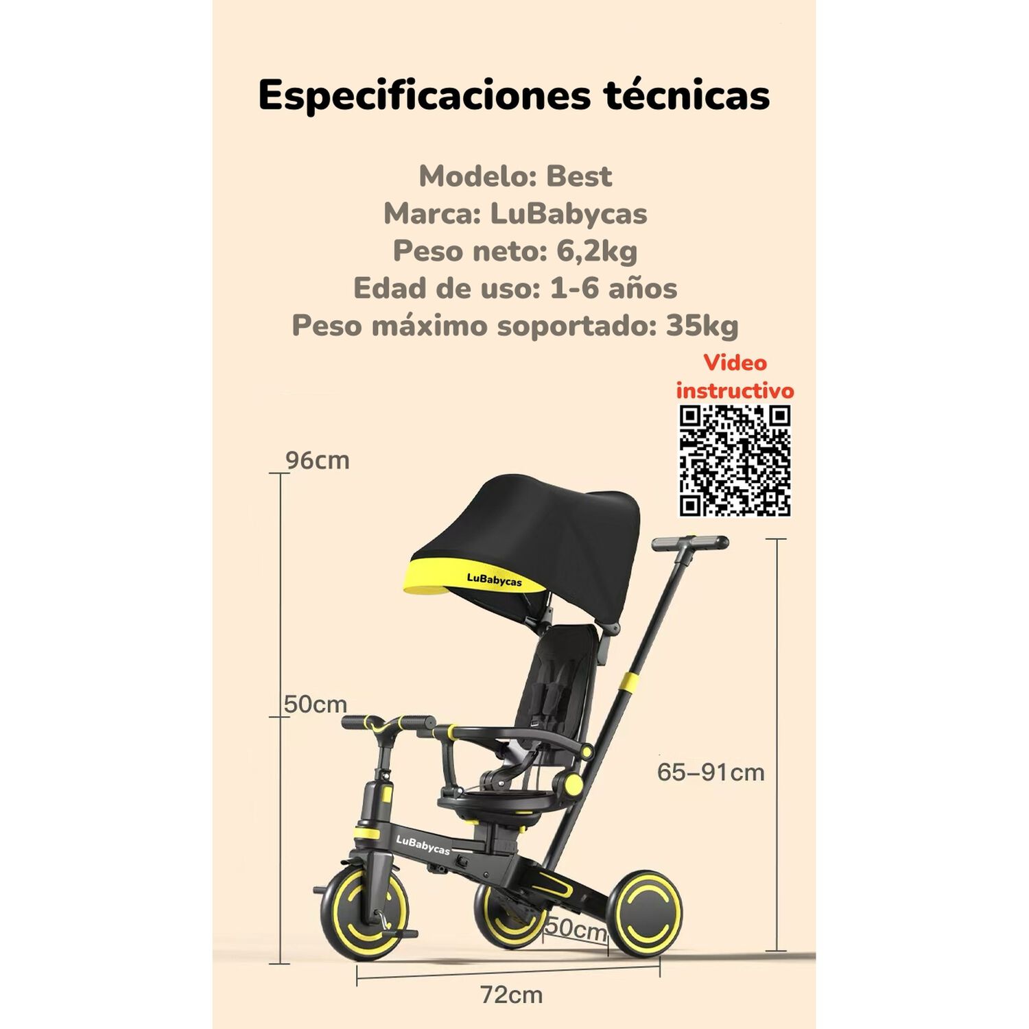 Triciclo Balance Plegable Con Bolso 9 En 1 Lubabycas Rosado image number 7.0