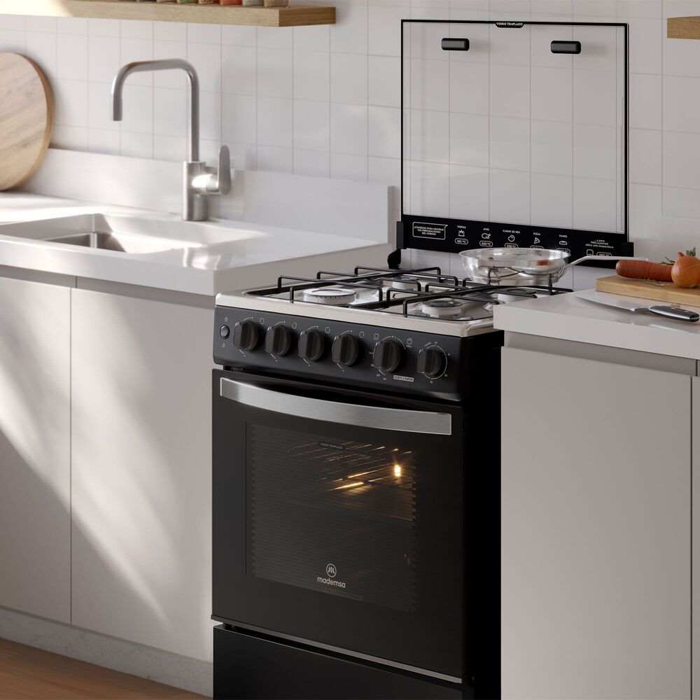 Cocina A Gas 4 Platos Horno Vapor Y Temporizador Fm4tpc Negra image number 12.0