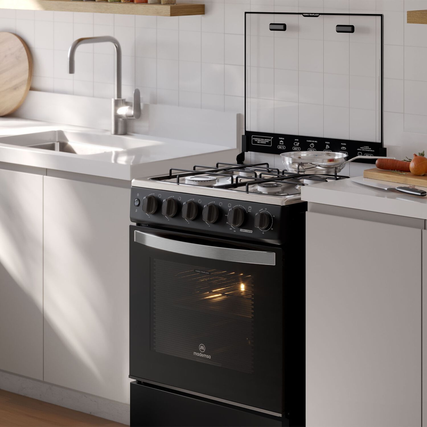 Cocina A Gas 4 Platos Horno Vapor Y Temporizador Fm4tpc Negra image number 12.0