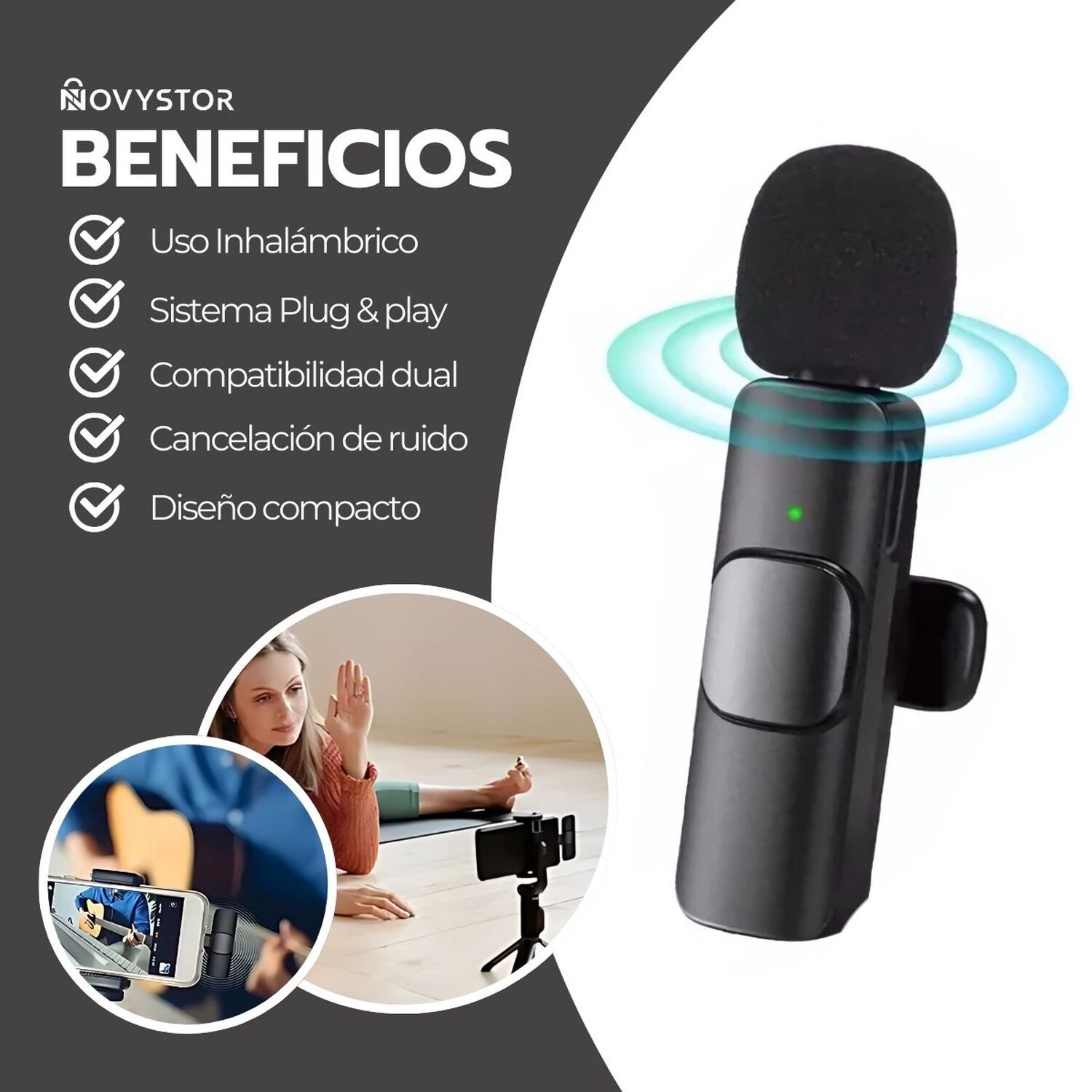 Micr&oacute;fono Inal&aacute;mbrico Con Adaptador Celular Tipo C Y Iphone image number 2.0