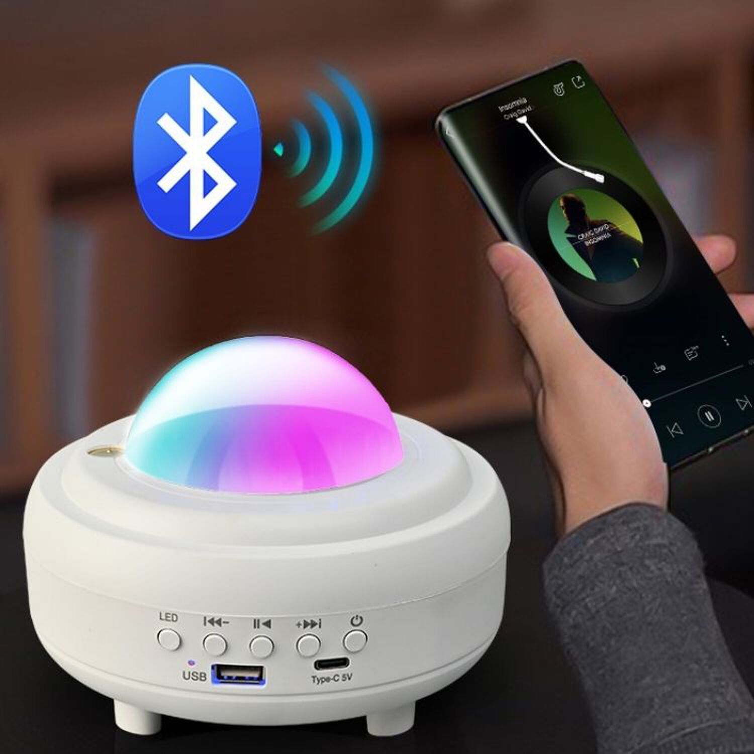 L&aacute;mpara Proyecci&oacute;n Cielo Estrellado Ondas De Agua Bluetooth image number 4.0