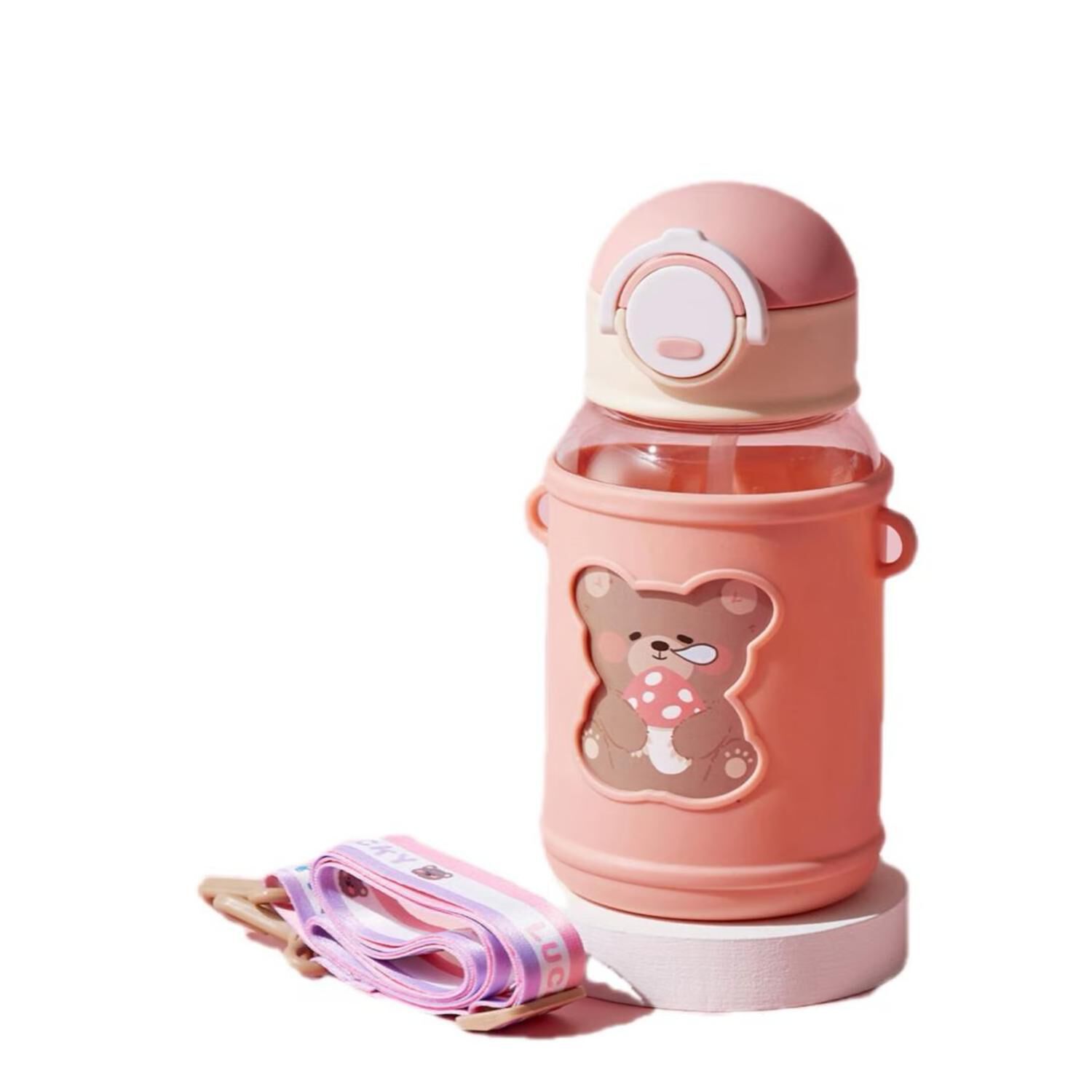 Botella De Agua Portatil 620ml Osito Kawaii Rosado Infantil image number 0.0