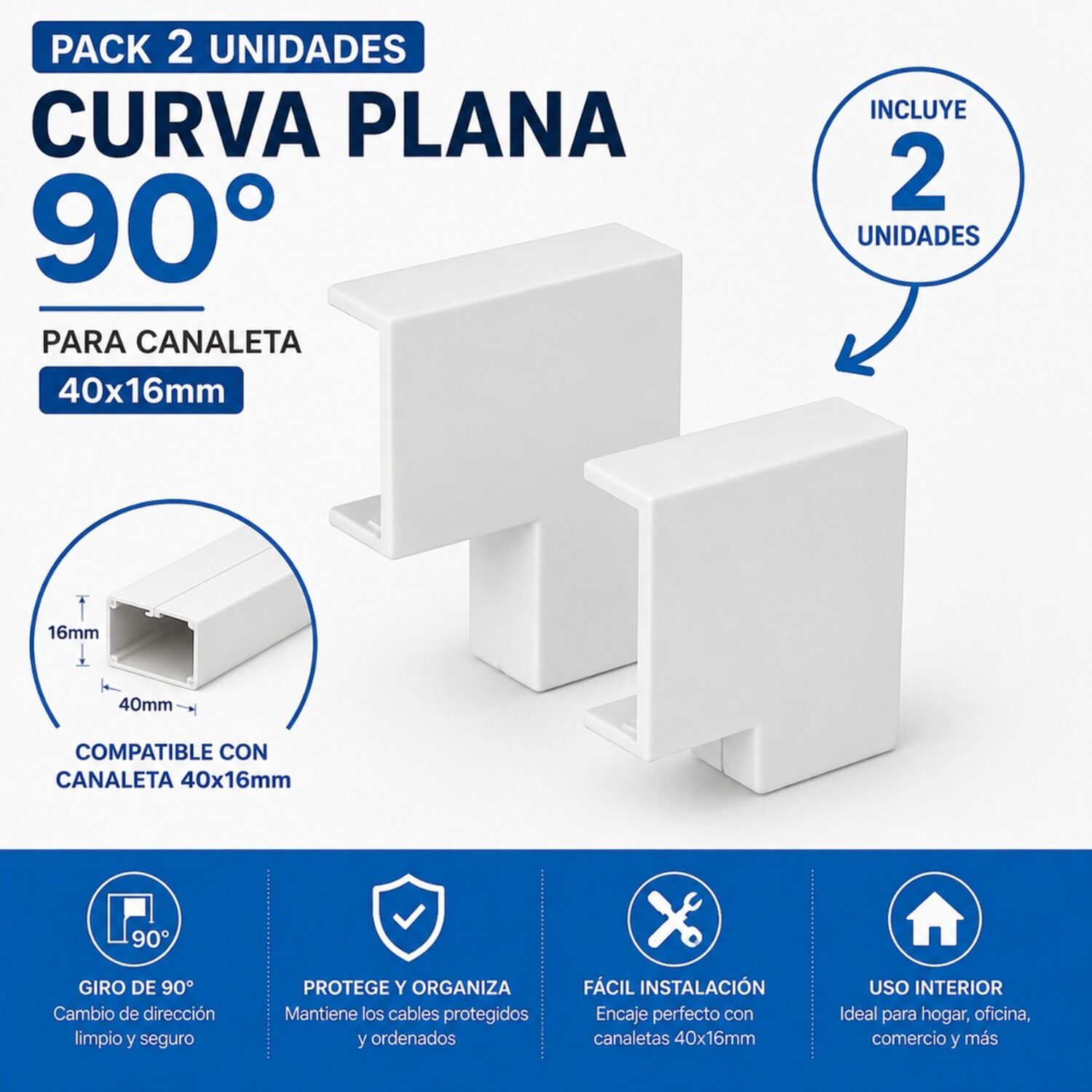 Pack 2un Curva Plana 90&deg; 40x16mm Canaleta image number 2.0
