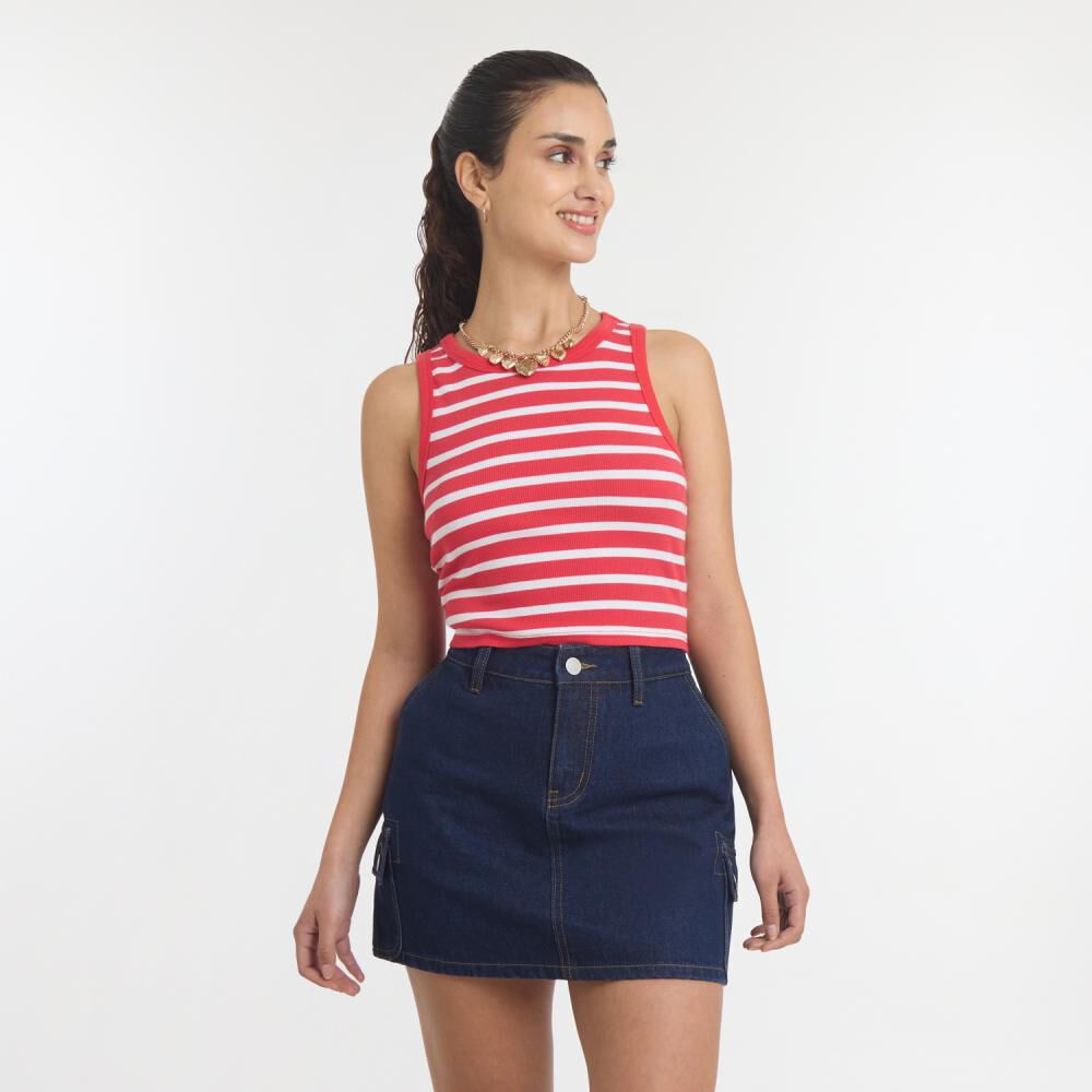 Polera Crop Rayas Marineras Sin Mangas Cuello Redondo Mujer Freedom image number 0.0