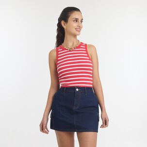 Polera Crop Rayas Marineras Sin Mangas Cuello Redondo Mujer Freedom