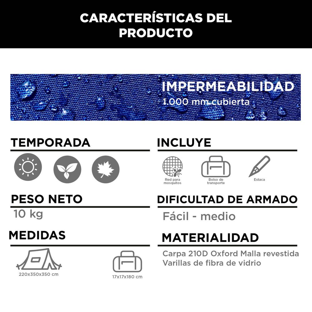 Toldo Comedor Camping Instant&aacute;neo 3.5 X 3.5 Mts image number 4.0