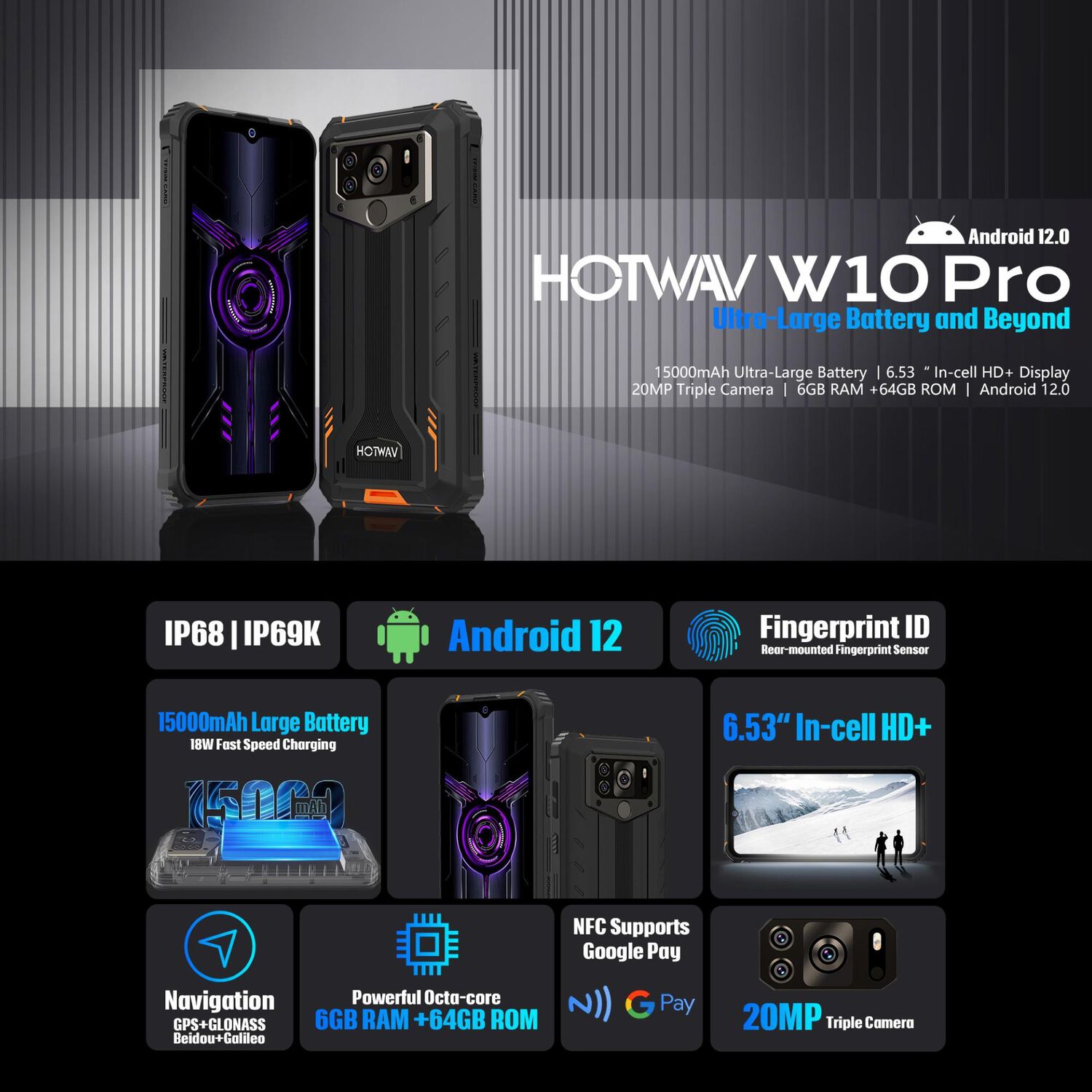 Hotwav W10 Pro Smartphone Resistente Con Bater&iacute;a De 15000mah Y C&aacute;mara Sony image number 2.0