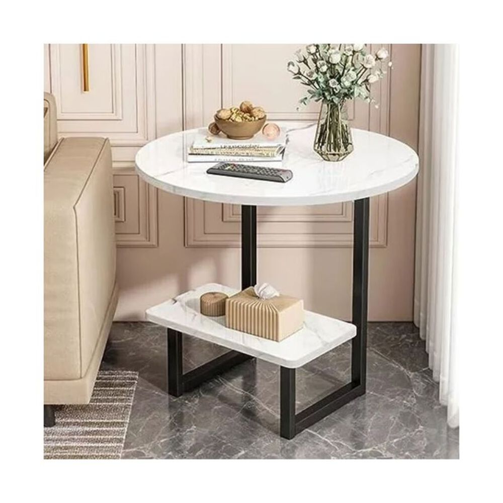Mesa Auxiliar M&aacute;rmol Para Sof&aacute; Mesa Esquinera De 2 Nivel Blanco image number 2.0