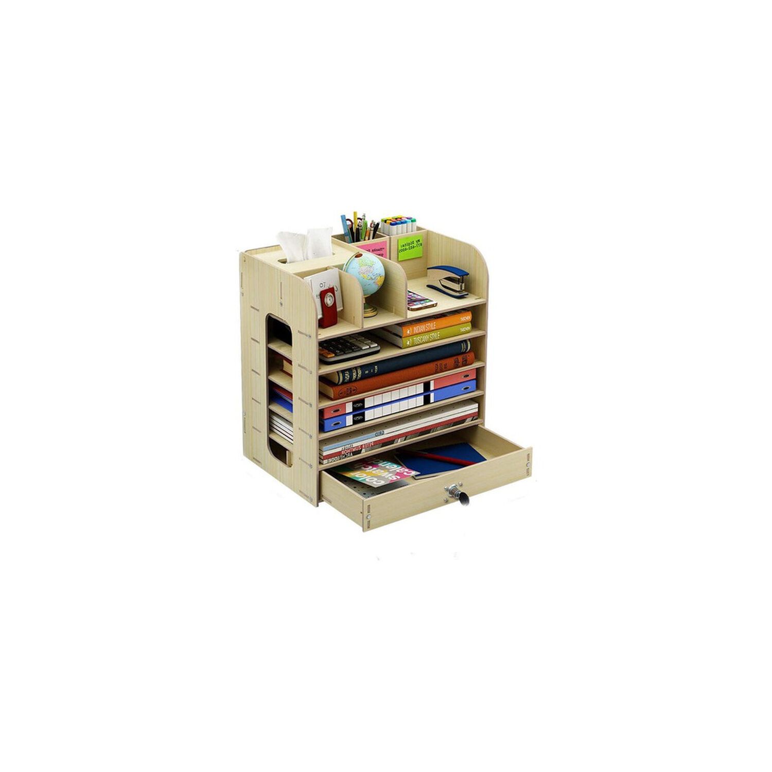 Organizador De Escritorio Multiuso De Madera Beige image number 0.0