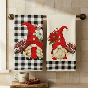 Set 2 Pa&ntilde;os De Cocina Navide&ntilde;os 45 70 Cm Duendes