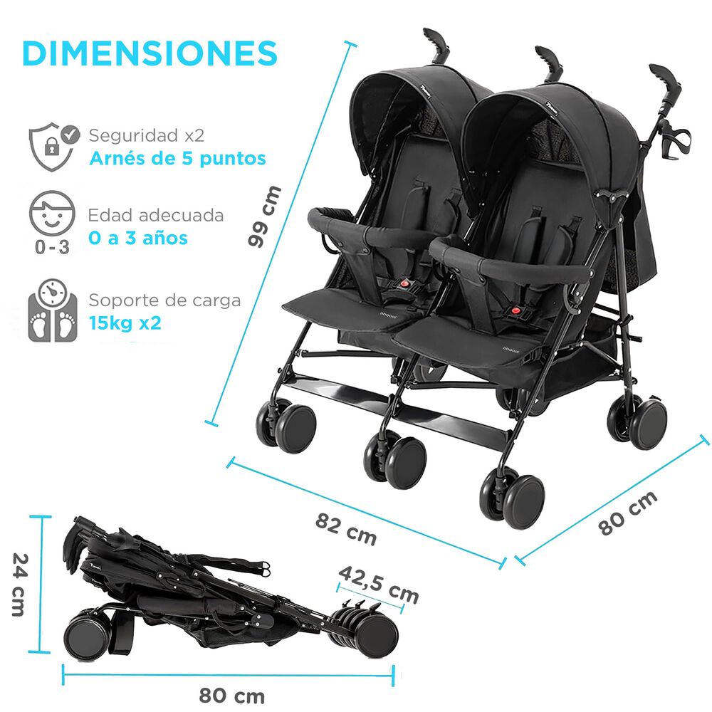 Coche Paragua Doble Twin Dark Grey image number 6.0