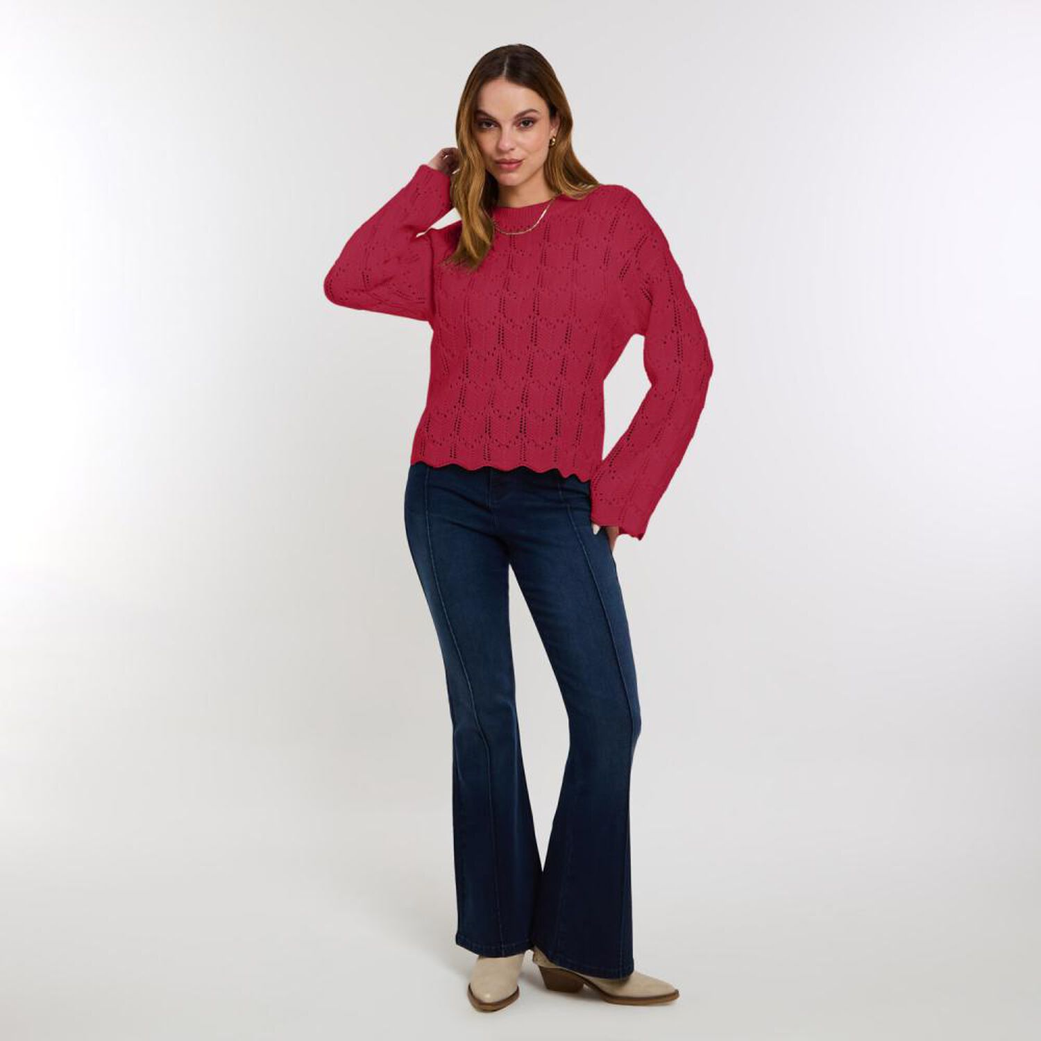 Sweater Calado Manga Larga Cuello Redondo Mujer Kimera image number 1.0