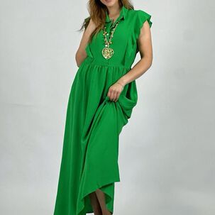 Vestido Cuello En V Abotonado