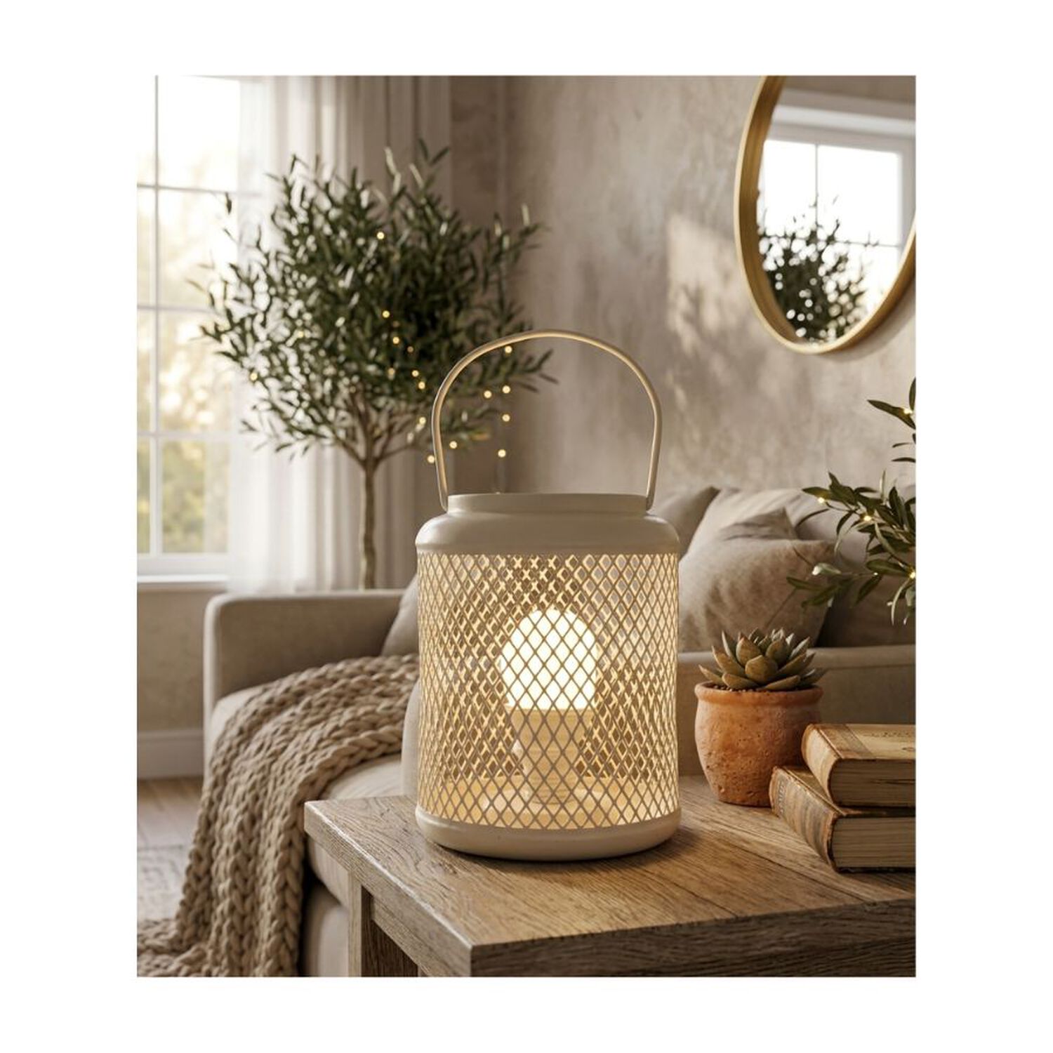 Farol Metal Rejilla Decorativo Blanco image number 2.0