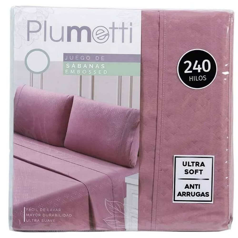 Sabanas Embossed 240 Hilos Super Soft Plumetti 1.5 Plazas. Rosado image number 3.0