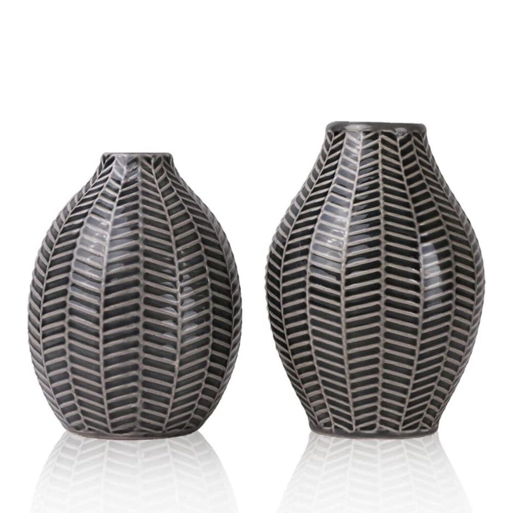 Set 2 Jarrones Dise&ntilde;o Hojas Gris image number 0.0