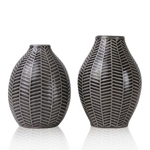Set 2 Jarrones Dise&ntilde;o Hojas Gris