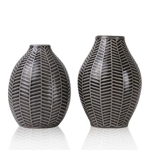 Set 2 Jarrones Dise&ntilde;o Hojas Gris