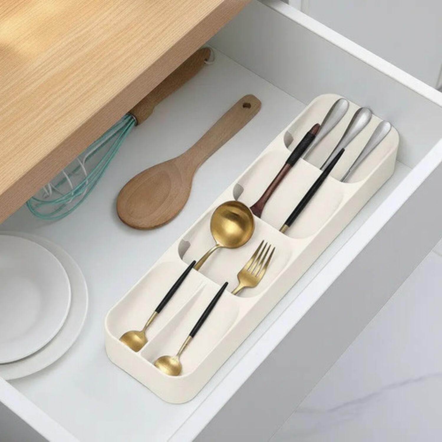 Organizador De Cubiertos Servicio Para Cajones Gavetas Color Beige image number 2.0
