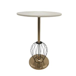 Mesa De Centro Redonda Blanco Con Dorado