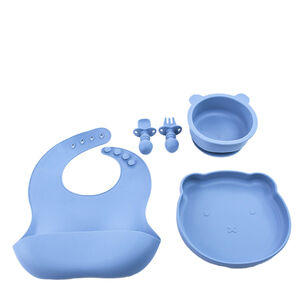 Set De Alimentación Silicona Platos Bebe 5 Piezas Celeste