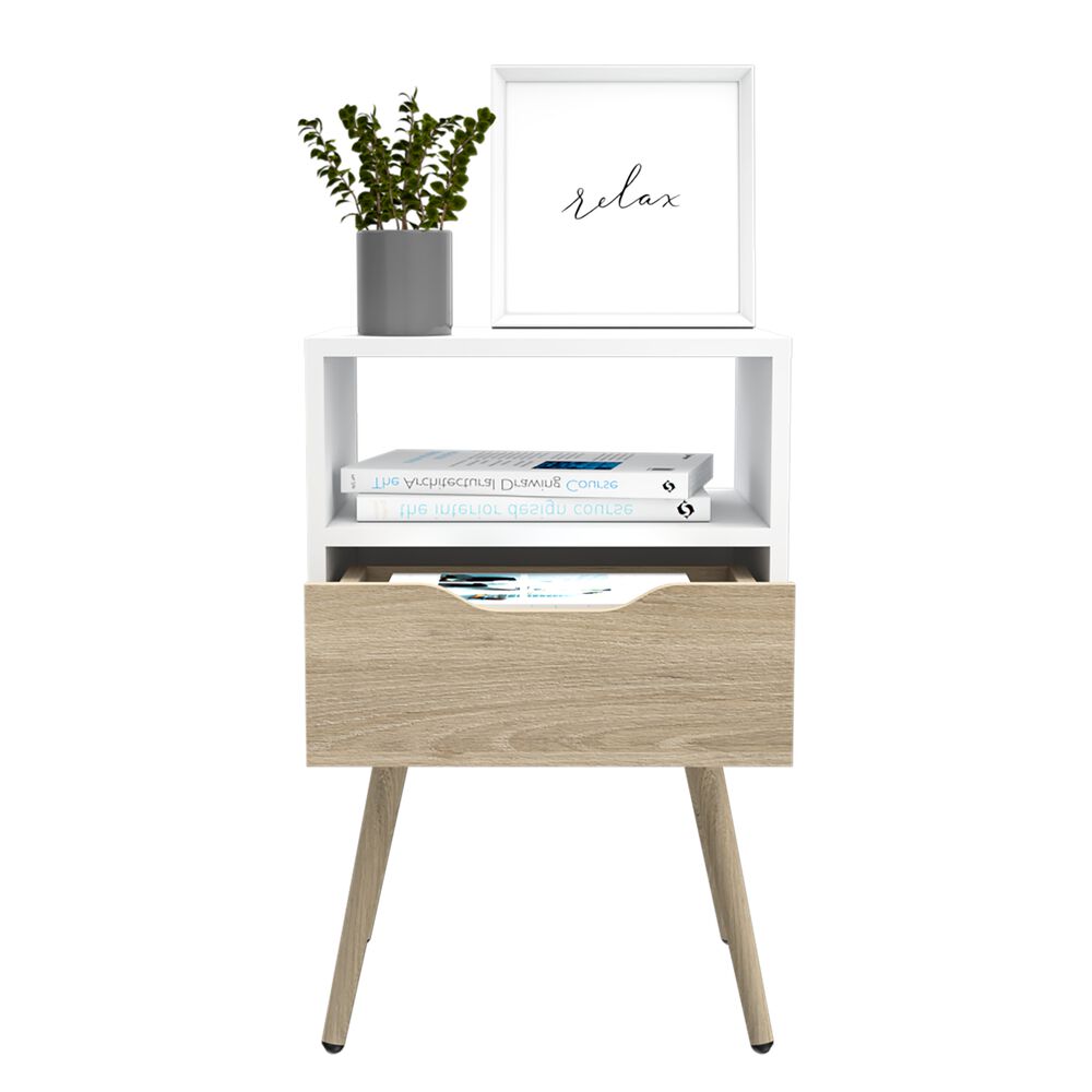 Velador 1 Cajon 40x63x35 Cm Fm-015b - Blanco / Caf&eacute; Claro image number 2.0