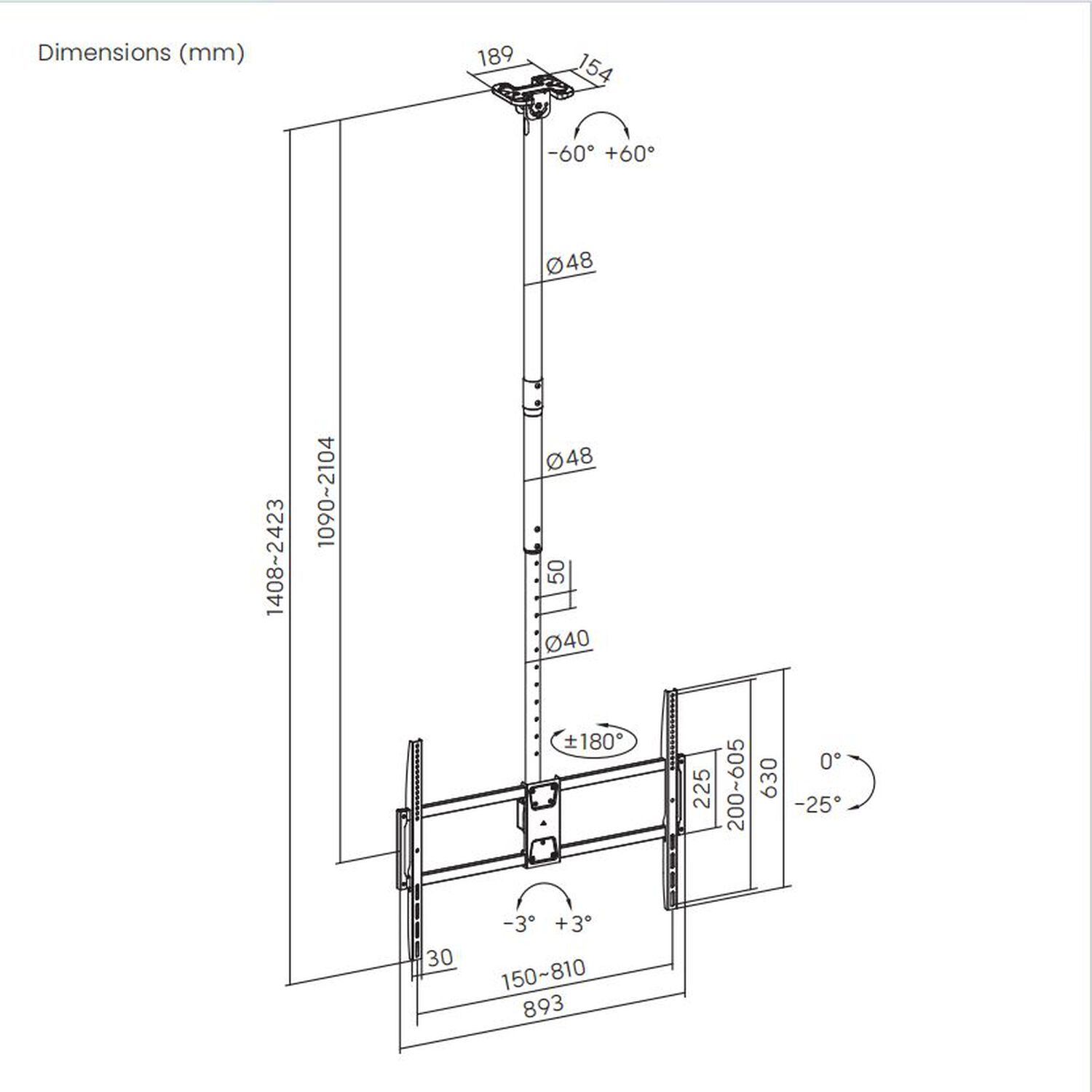 Soporte Para Tv Alta Carga Al Techo 50"~100" - 80kg 360 Brasforma image number 8.0