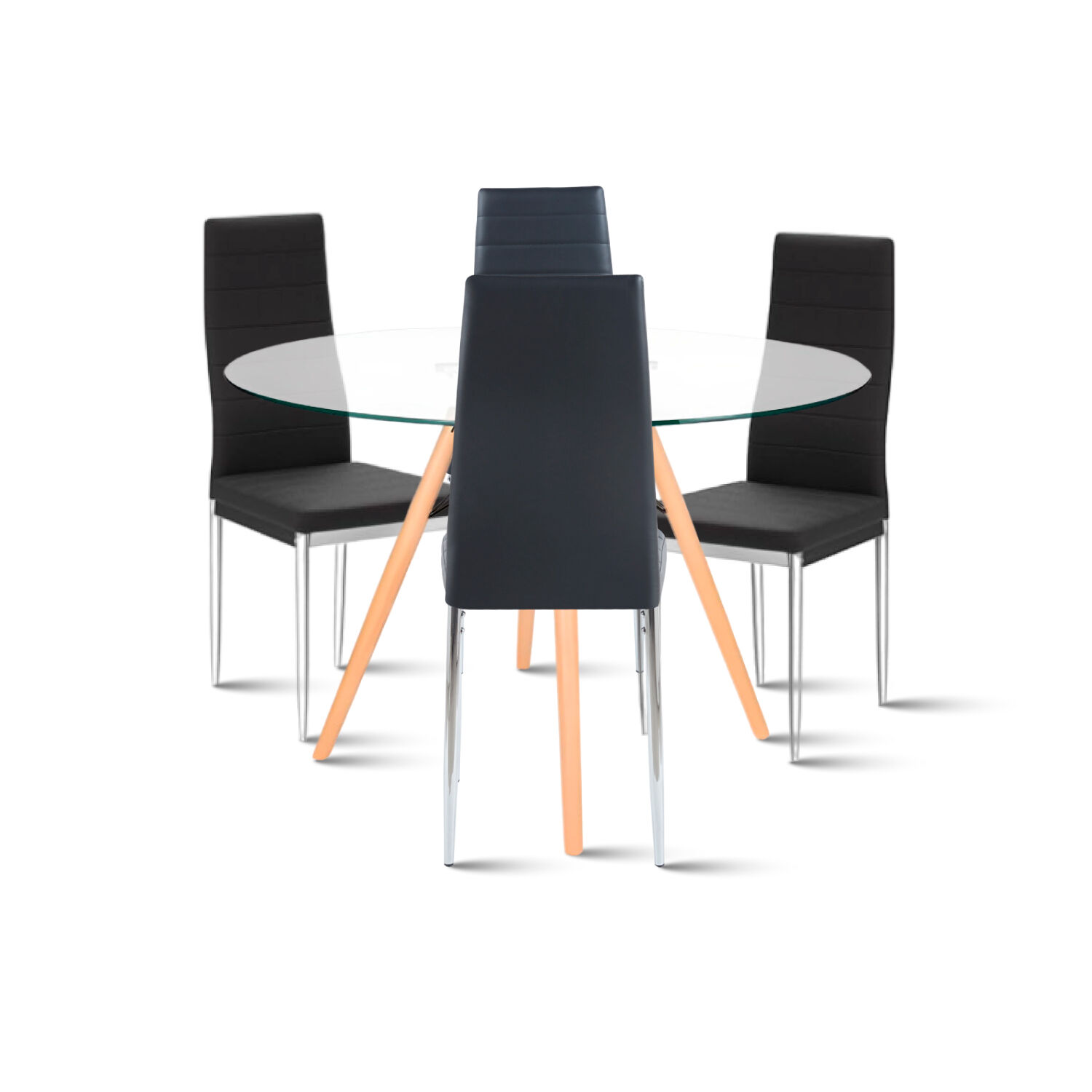 Comedor Mesa Eames 100cm Redonda Vidrio + 4 Sillas Dining Liana Acolchadas - Negras image number 0.0