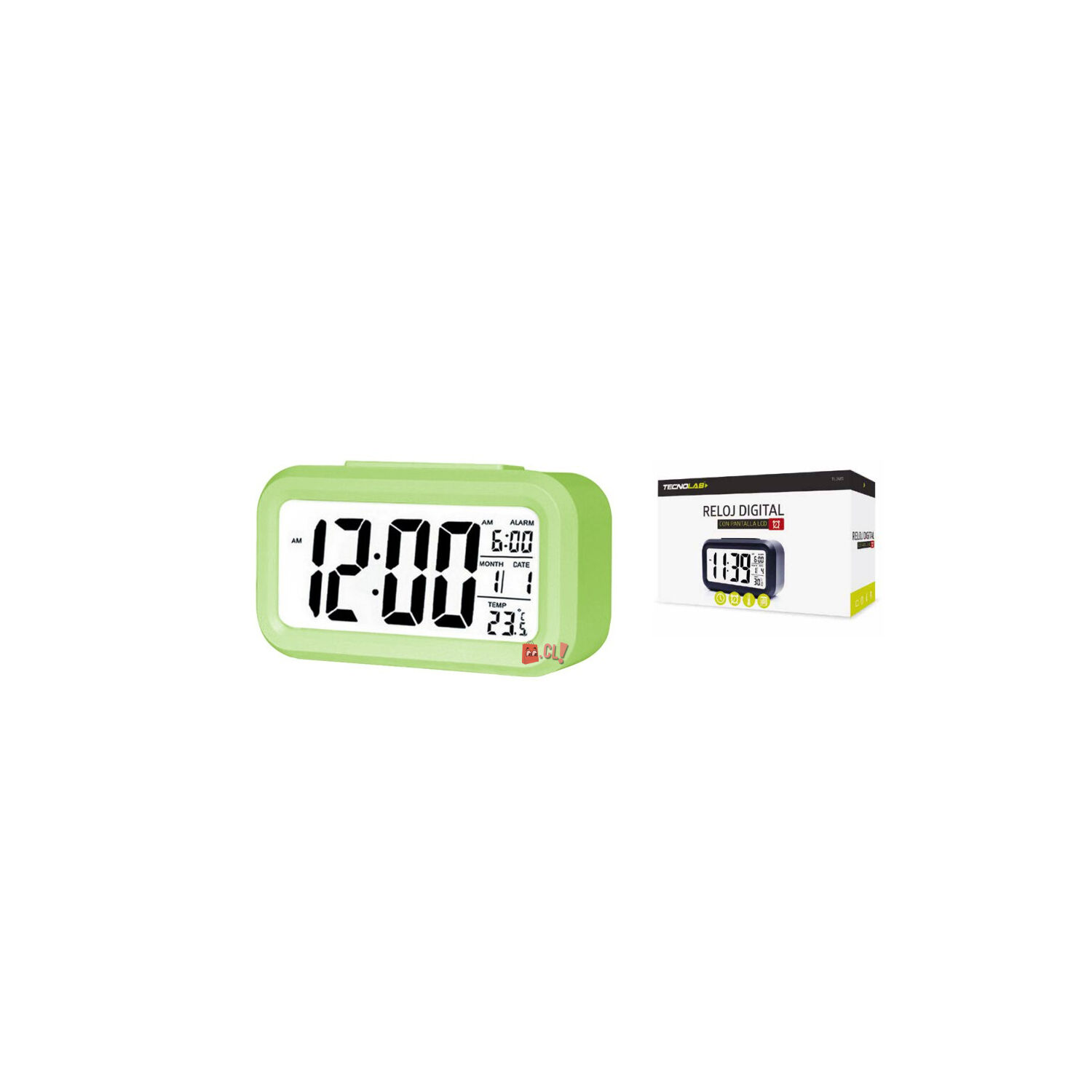 Reloj Despertador Pantalla Lcd Fecha Y Calendario Verde - Ps image number 1.0
