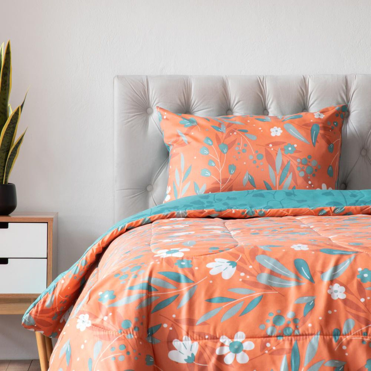 Set Plum&oacute;n + Almohada Estampada Casaideal Jardin / 1.5 Plazas image number 0.0
