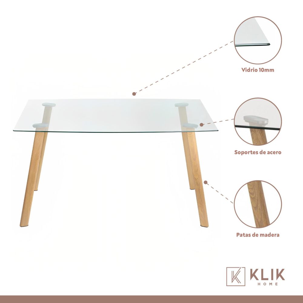 Comedor Mesa De Vidrio Rectangular 140x90cm + 6 Sillas Dining Liana Acolchadas - Blancas image number 2.0