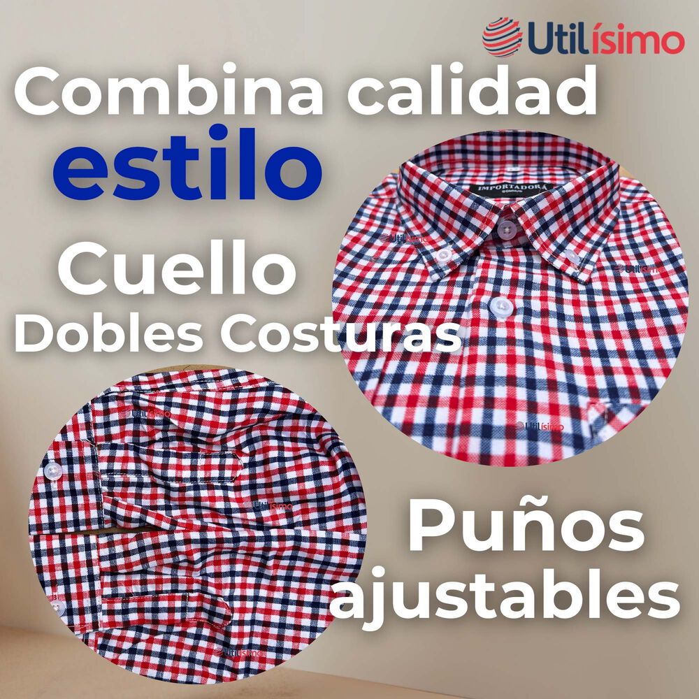 Camisa Huaso Cuadrillé Cuadro Manga Larga 100% Algodón Azul Rojo Casual image number 4.0