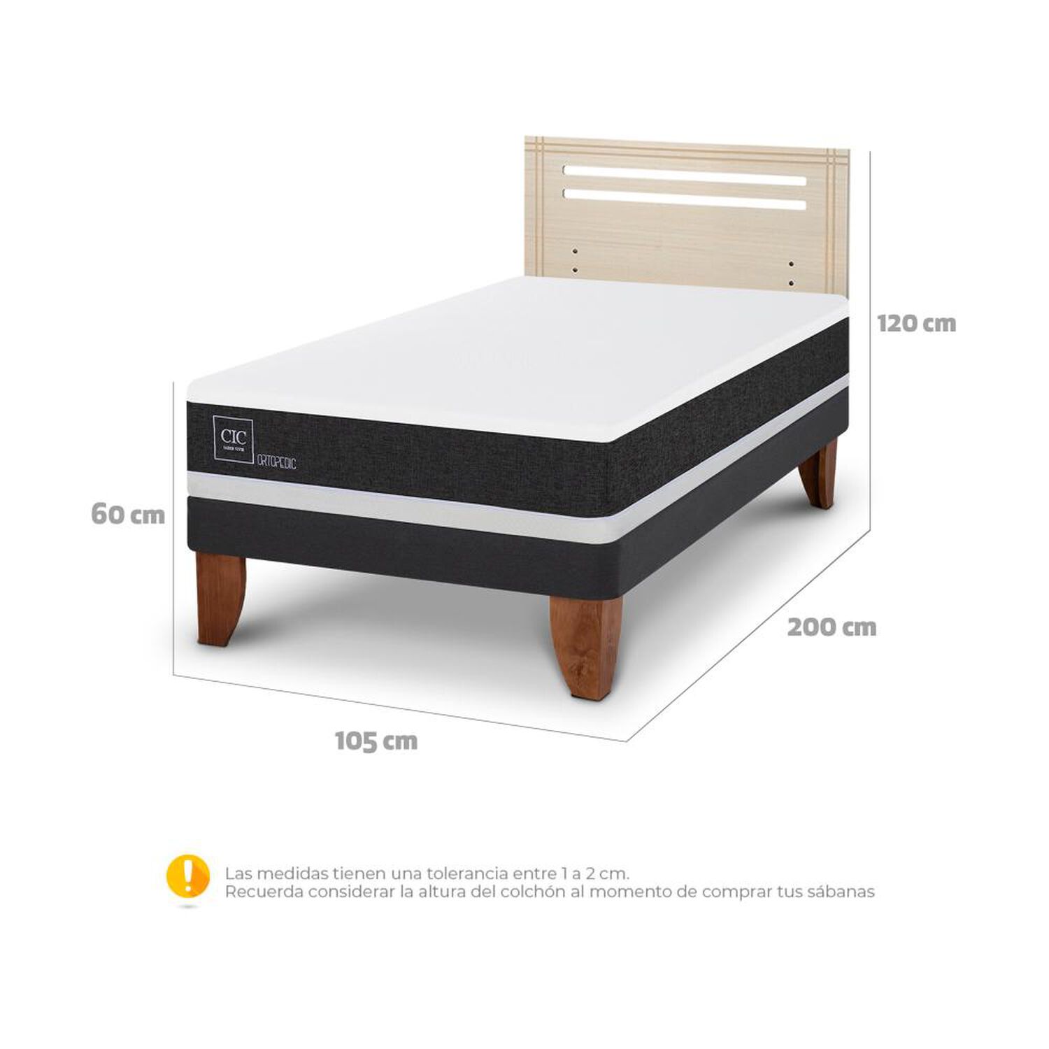 Cama Europea Cic Ortopedic / 1.5 Plazas / Base Normal + Respaldo image number 4.0