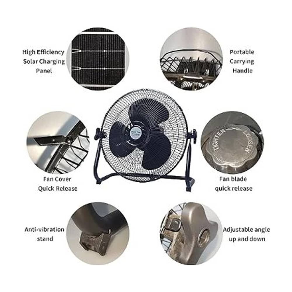 Ventilador De Mesa Recargable Metal Con Panel Solar image number 1.0