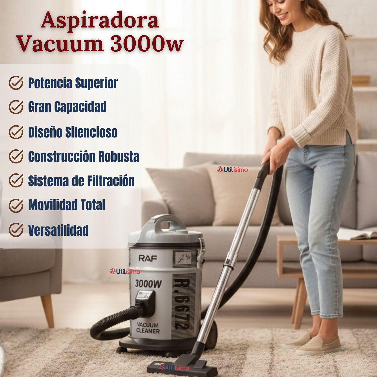 Aspiradora Vacuum Cicl&oacute;nica Succi&oacute;n Fuerte 3000w Potente 25 Litros image number 2.0